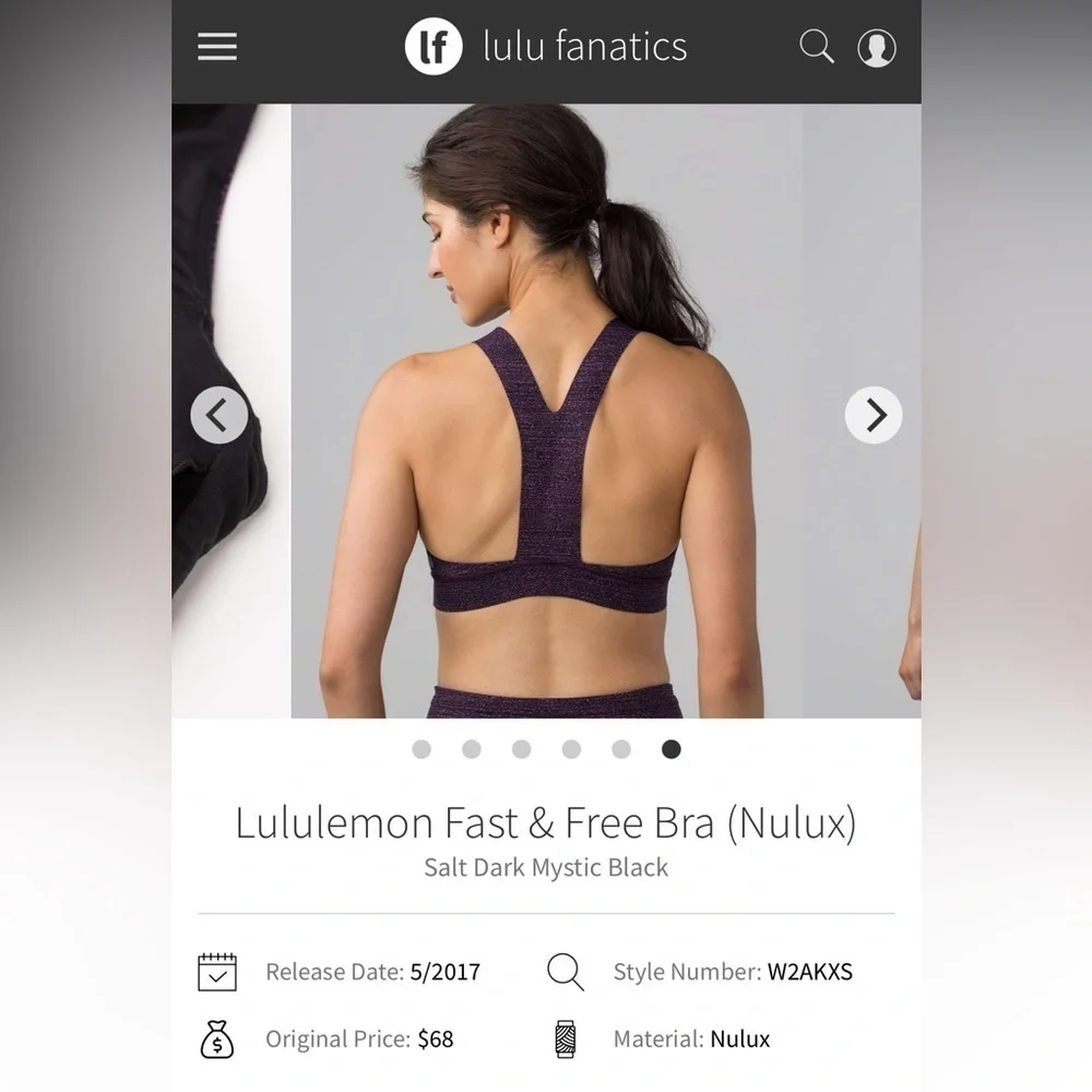 Lululemon Fast And Free Bra Size 10 Salt Dark Mystic Black